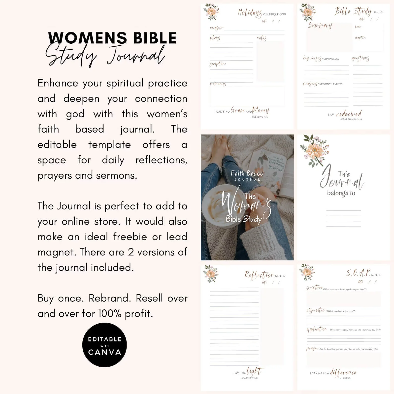 🌸 Editable Women's Faith-Based Journal | Devotional Journal & Bible Study Guide |  WITH RESELL RIGHTS - Image 5
