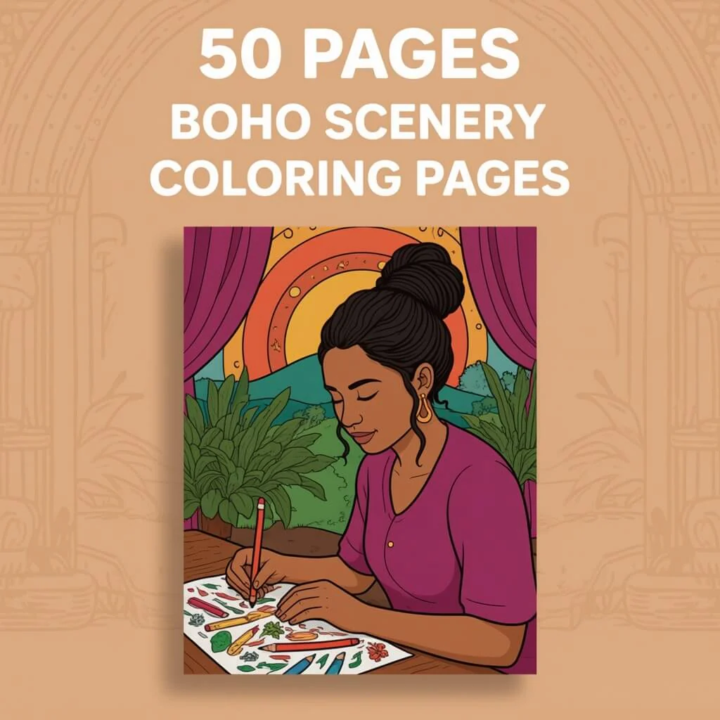 50 Soft Aesthetic Boho Vibes Coloring Book – for Mindful Creativity (Resell Rights Included) - Image 3